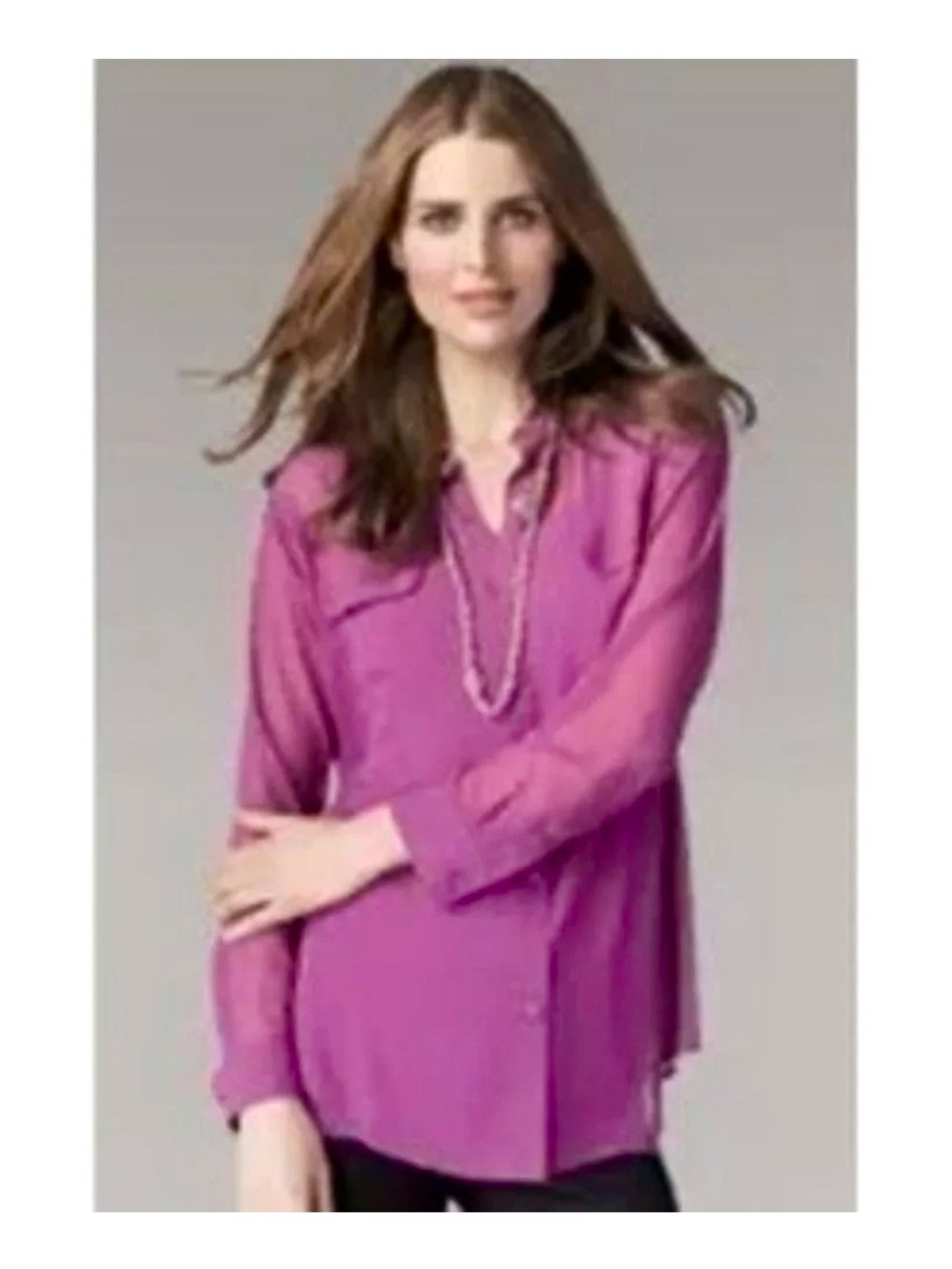 CAbi #667 Purple Passion Sheer Button-Down Blouse